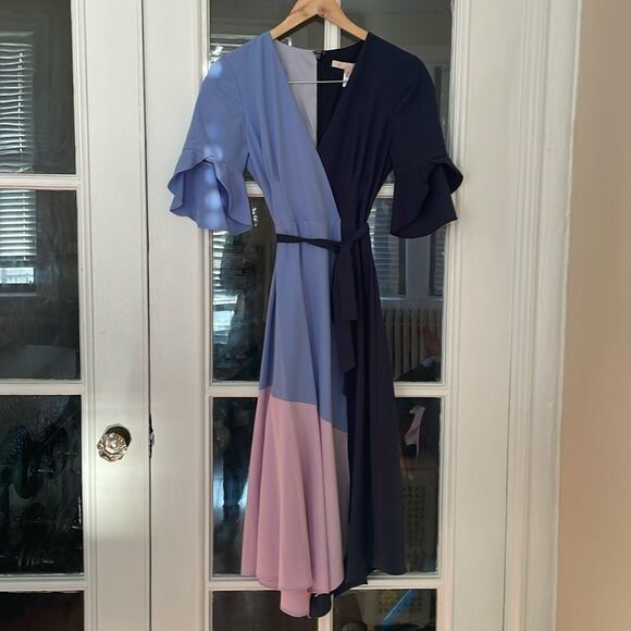 Anthropologie hutch contemporary abstract art color block wrap crepe dress - Picture 1 of 14